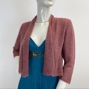 Peruvian Connection Gwyneth Cropped Shawl Cardigan Sweater in Mauve size Medium
